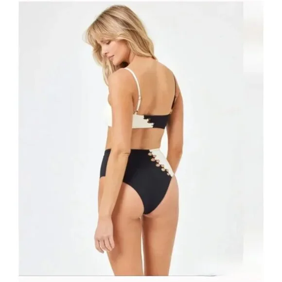NWT L Space Anthropologie Black Cream Solstice Classic Bikini Bottom Sz S - Picture 12 of 13